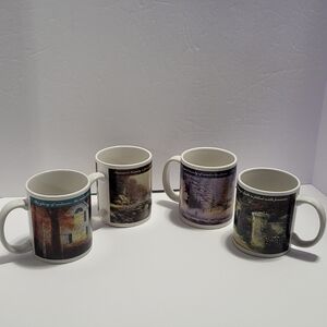 Set of Four Scenic White Mugs